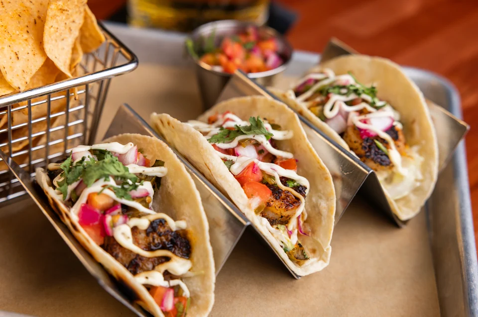 Blackened Shrimp Tacos photographed for Peachtree Sporting Club